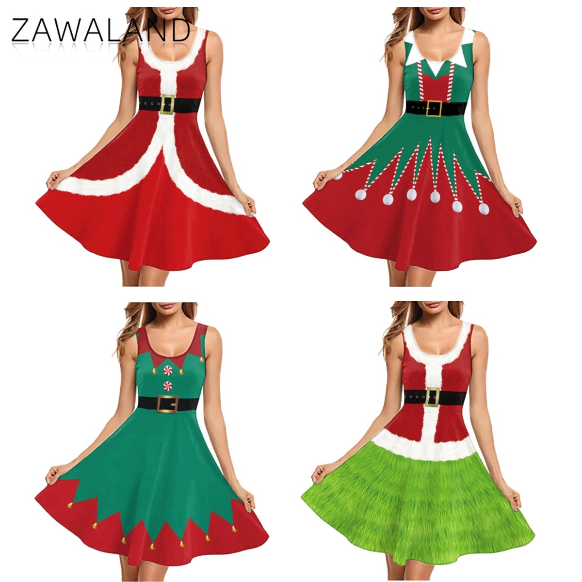 Elf Costume Christmas - Рождественский красный, зеленый костюм для косплея